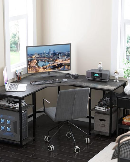 Elephance L-Shaped Desk with Shelves, Computer Corner Desk, Home Office Writing Workstation, Gaming Desk PC Laptop Table with Storage - LeafyLoom