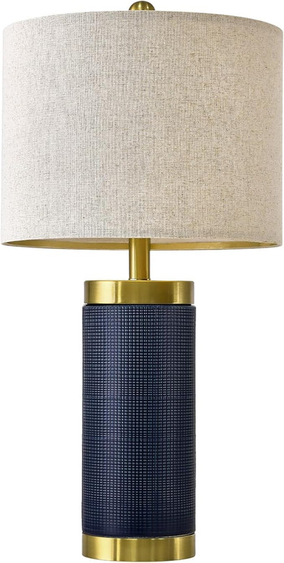 24.5" Modern Ceramic Blue Single Bedside Lamp for Bedroom Decor Farmhouse Table Lamp for Living Room Office Dorm - LeafyLoom