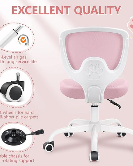 Primy Kids Desk Chair, Ergonomic Children Study Computer Chair Adjustable, Breathable Mesh Office Chair with Wheels, Armless Rolling Swivel School Task Chair for Boys Girls Age 4-12 in Home Bedroom - LeafyLoom