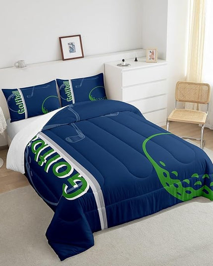 Feelyou Kids Golf Comforter Set King Size Ball Sports Bedding Set for Boys Girls Teens Bedroom Decor Golf Ball Lover Comforter Women Men Ball Games Duvet Set with 2 Pillow Case - LeafyLoom