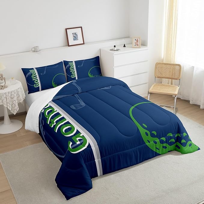 Feelyou Kids Golf Comforter Set King Size Ball Sports Bedding Set for Boys Girls Teens Bedroom Decor Golf Ball Lover Comforter Women Men Ball Games Duvet Set with 2 Pillow Case - LeafyLoom