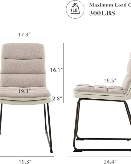 COLAMY Dining Chairs Set of 2, Modern Waffle Fabric Dining Chairs, Faux Leather Kitchen Chairs with Back for Dining Living Waiting Room, Light Brown - LeafyLoom