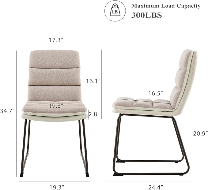 COLAMY Dining Chairs Set of 4, Modern Waffle Fabric Dining Chairs, Faux Leather Kitchen Chairs with Back for Dining Living Waiting Room, Light Brown - LeafyLoom