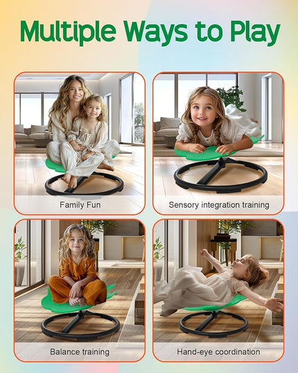 Kids Swivel Chair Wobble Chair for Toddlers Sit and Spin with Autism Spin Sensory Chair Aged 3+ Kids Balance Toys & Games Balance Physical Therapy Equipment - Green - LeafyLoom