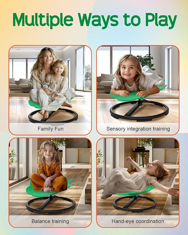 Kids Swivel Chair Wobble Chair for Toddlers Sit and Spin with Autism Spin Sensory Chair Aged 3+ Kids Balance Toys & Games Balance Physical Therapy Equipment - Green - LeafyLoom