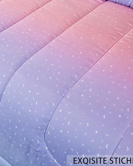 Rainbow Comforter Set for Teen Girls Women,Full/Queen Size 5 Piece Bed in A Bag,Metallic Printed Glitter Comforter and Sheets,Ultra Soft Microfiber All Season Bedding Set(Full/Queen,Blue) - LeafyLoom