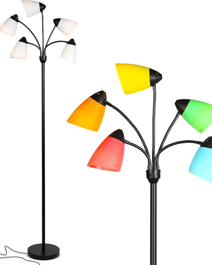 Brightech Medusa LED Floor Lamp – Multi-Head Dimmable Floor Lamp for Living Rooms & Offices – Tall Lamp with Interchangeable Shades, Adjustable Standing Lamp for Bedroom Reading – Black - LeafyLoom