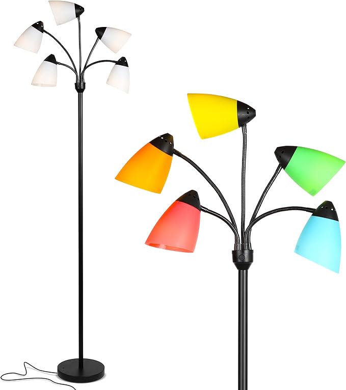 Brightech Medusa LED Floor Lamp – Multi-Head Dimmable Floor Lamp for Living Rooms & Offices – Tall Lamp with Interchangeable Shades, Adjustable Standing Lamp for Bedroom Reading – Black - LeafyLoom