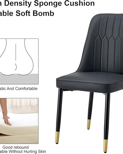 Modern Set of 4, Faux Leather Dining PU Upholstered Black Kitchen Chair Golden Metal Legs for Home Living Room, Restaurant, 4 Piece - LeafyLoom