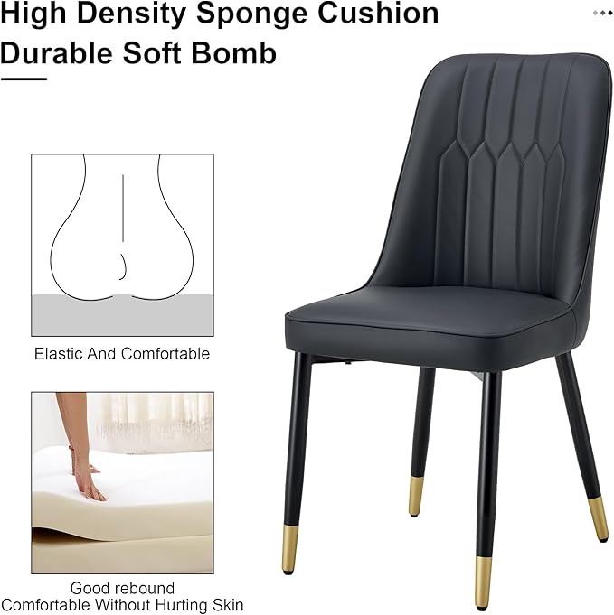 Modern Set of 4, Faux Leather Dining PU Upholstered Black Kitchen Chair Golden Metal Legs for Home Living Room, Restaurant, 4 Piece - LeafyLoom
