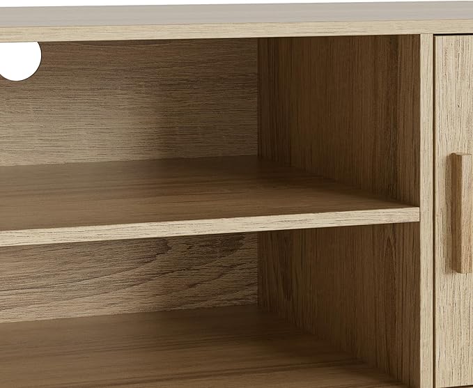 Tv Stand,Entertainment Center with Storage Cabinet, Mid Century Modern Media Console Table, Adjustable Hinge, Wooden Television Furniture for Living Room,Oak - LeafyLoom