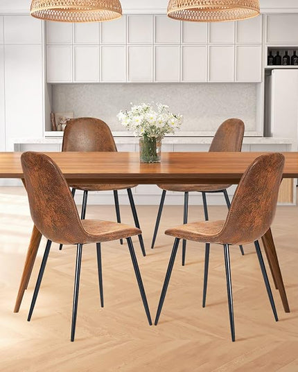 FurnitureR Dining Chairs Set of 4, Fabric Suede Dining Room Side Seating, Kitchen Chairs with Metal Legs for Living Room,Dark Brown - LeafyLoom