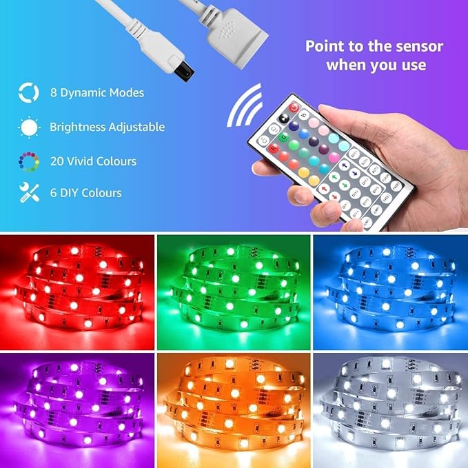 Lepro RGB LED Strip Lights, Christmas Decor, 16.4ft Flexible LED Light Strip, 5050 SMD LED, Color Changing Rope Light with Remote Controller and 24V Power Supply for TV Backlight, Home, Bedroom, Bar Lepro
