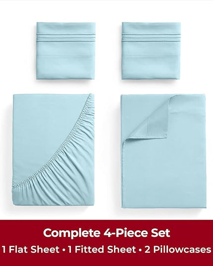 Mellanni Twin Sheets Set - 4 Piece Iconic Collection Bedding Sheets & Pillowcases - Luxury, Ultra Soft, Cooling Bed Sheets - Deep Pocket up to 16 inch - 4 PC (Twin, Aqua w/Extra Pillow Case) - LeafyLoom