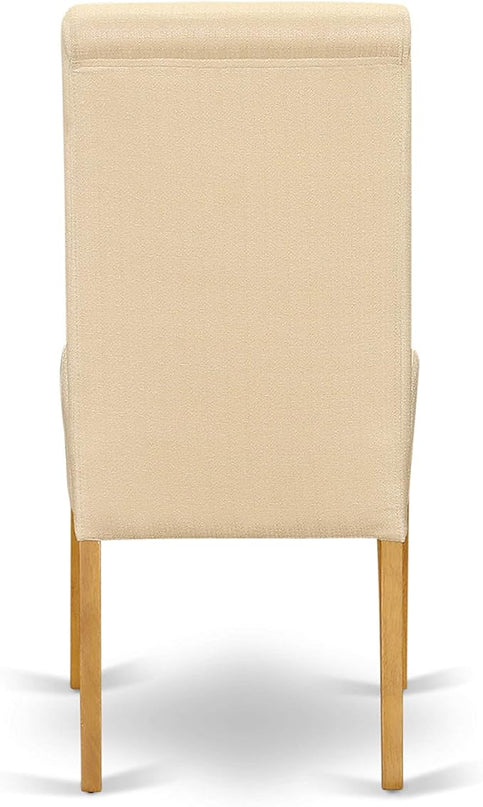 East West Furniture ANBA5-OAK-02 5 Piece Set for 4 Includes a Round Kitchen Table with Pedestal and 4 Light Beige Linen Fabric Parson Dining Chairs, 36x36 Inch - LeafyLoom