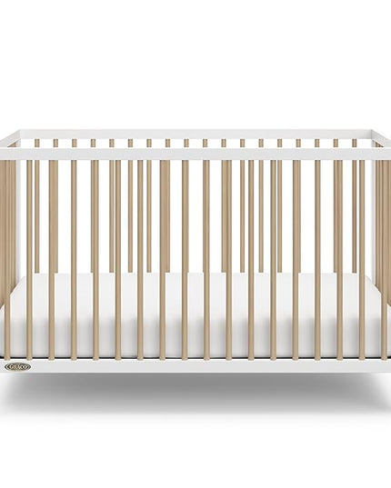 Graco Teddi 5-in-1 Convertible Crib (White with Driftwood) – GREENGUARD Gold Certified, Converts to Daybed, Toddler & Twin Bed with Headboard and Footboard, Adjustable Mattress Height - LeafyLoom
