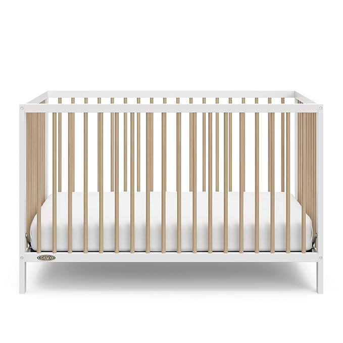 Graco Teddi 5-in-1 Convertible Crib (White with Driftwood) – GREENGUARD Gold Certified, Converts to Daybed, Toddler & Twin Bed with Headboard and Footboard, Adjustable Mattress Height - LeafyLoom