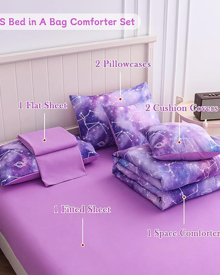 Twin Comforter Set for Girls Galaxy Bedding 7pieces, Ombre Bedding Comforter Sets Rainbow Comforter, Glitter Bedding Twin Teen Comforter Sets for Girls（Multicolor - LeafyLoom
