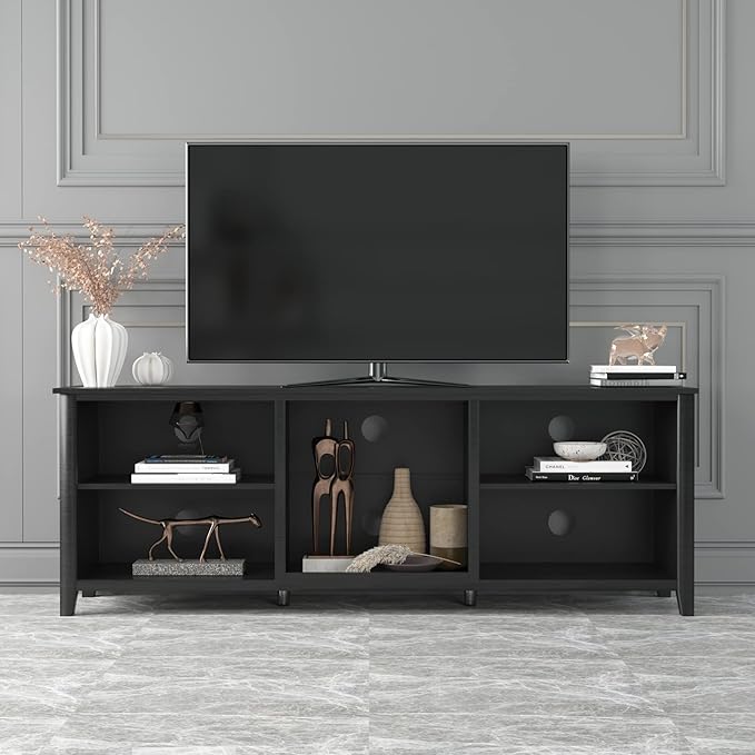 TV Stand Base, Entertainment Center Cabinet Media Console for Living Room, Bedroom, 70 Inch, Black - LeafyLoom