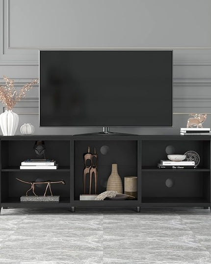 NicBex TV Stand for 60 Inch TV TV Console Table with 5 Open Storage Compartments Cabinet for TV Box,Entertainment Center with Storage for Living Room,Bedroom,70.08 Inch,Black - LeafyLoom