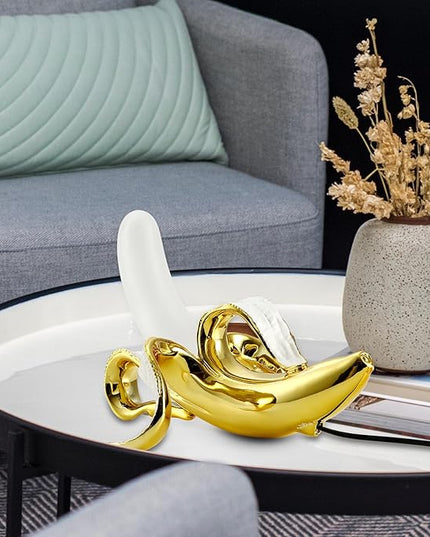 Modern Banana Table Lamp, Desk Lamp,Led Night Light Plating Resin Banana Lighting Fixture for Living Room, Bedroom,Home Office,Kids Room (Sitting-Plated) - LeafyLoom