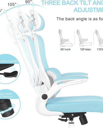 Misolant Ergonomic Office Chair, Desk Chair with Lumbar Support, Mesh Office Chair, Ergonomic Chair with Adjustable Headrest and Armrest,Comfortable Office Chair for Home Blue - LeafyLoom