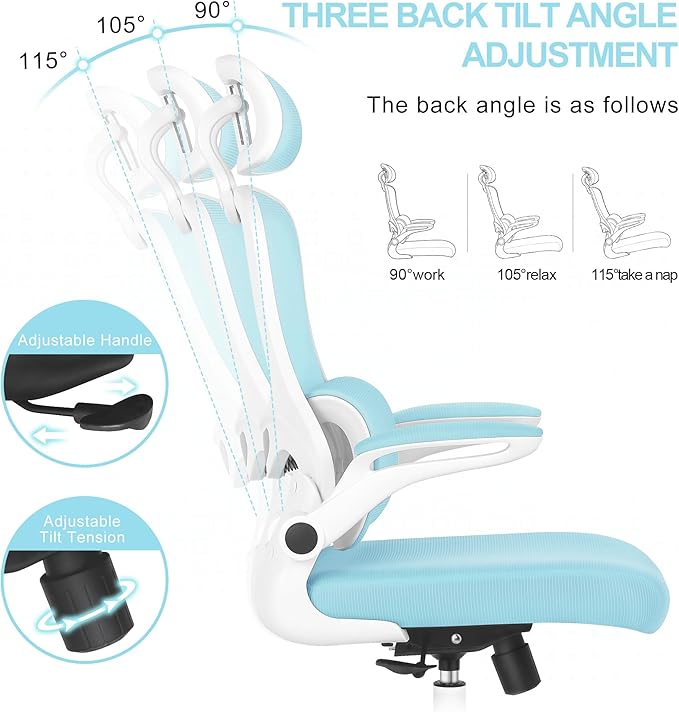 Misolant Ergonomic Office Chair, Desk Chair with Lumbar Support, Mesh Office Chair, Ergonomic Chair with Adjustable Headrest and Armrest,Comfortable Office Chair for Home Blue - LeafyLoom