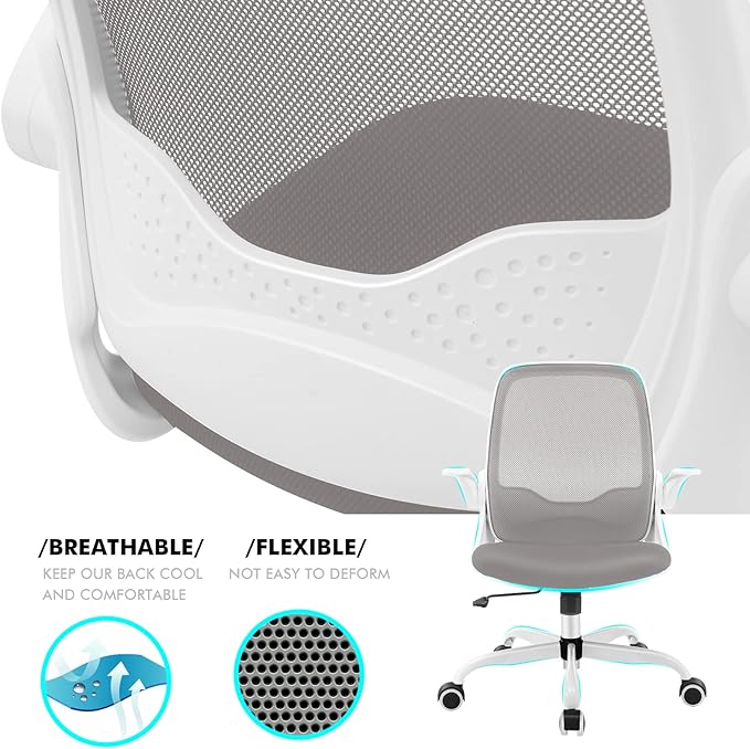 KERDOM Office Chair, Ergonomic Desk Chair, Breathable Mesh Computer Chair, Comfy Swivel Task Chair with Flip-up Armrests and Adjustable Height - LeafyLoom