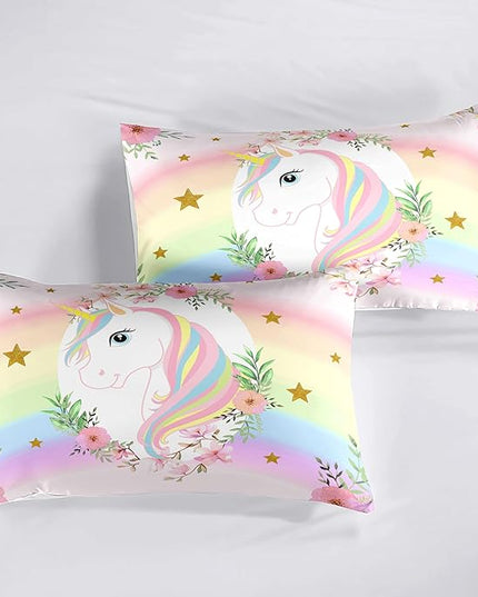 Kids Comforter Bedding Set 3 Piece Super Soft Breathable Print Kids Bedding Sets for Girls, Machine Washable Durable Comforter Set with Comforter, 2 Pillowcases Flowers Stars (Twin,Unicorn) - LeafyLoom