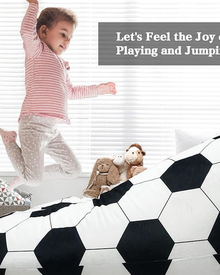 Jorbest Stuffed Animal Storage, Soccer Stuffed Animal Bean Bag Storage, Soccer Bean Bag Chair Cover for Kids, Luxury Velvet Stuffie Seat - Cover ONLY (200L/52 Gal) - LeafyLoom