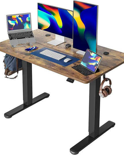 Cubiker Standing Desk 48 x 24 Inch, Stand up Height Adjustable Desk, Home Office Electric Table, Sit Stand Desk with Splice Board, Black Frame & Rustic Brown Desktop - LeafyLoom