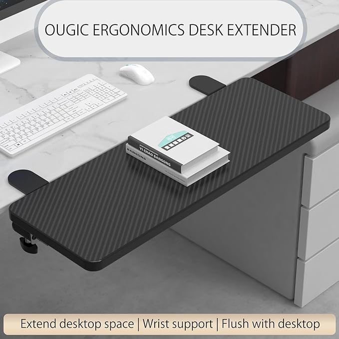 Ergonomics Desk Extender Tray, 29.5"x9.5" Punch-Free Clamp on, Foldable Keyboard Drawer Tray, Table Mount Arm Wrist Rest Shelf, Computer Elbow Arm Support - LeafyLoom