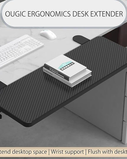 Ergonomics Desk Extender Tray, 25.2"x9.5" Punch-Free Clamp on, Foldable Keyboard Drawer Tray, Table Mount Arm Wrist Rest Shelf, Computer Elbow Arm Support - LeafyLoom
