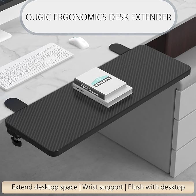 Ergonomics Desk Extender Tray, 21.7"x9.5" Punch-Free Clamp on, Foldable Keyboard Drawer Tray, Table Mount Arm Wrist Rest Shelf, Computer Elbow Arm Support - LeafyLoom