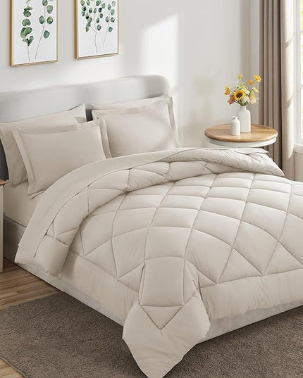 CozyLux Twin Bed in a Bag Comforter Sets with Comforter and Sheets 5 Pieces for Girls and Boys Beige All Season Bedding Sets with Comforter, Pillow Sham, Flat Sheet, Fitted Sheet and Pillowcase - LeafyLoom