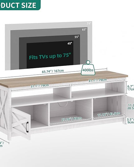 YITAHOME TV Stand for 75 Inch TV w/Power Outlets, Farmhouse Entertainment Center with Storage Cabinets, Rustic TV Cabinet Media Console Table for Living Room, 65'' Large TV Stand, Grey White/Grey Wash - LeafyLoom