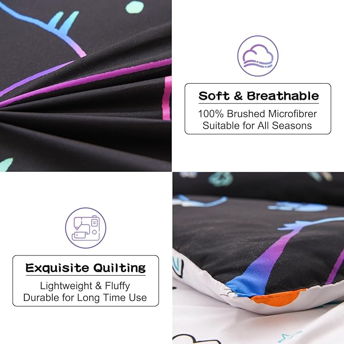 Meeting Story Dinosaur Comforter Set, Fluorescence Dinosaur Colorful Pattern Style Twin Comforter Set, 3 PCS 1 Comforter and 2 Pillowcases in One Bag, All Season Bedspread for Kids Teens Adults（Twin） - LeafyLoom