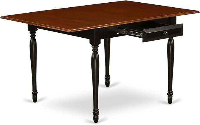 East West Furniture Monza Mid-Century Modern Rectangle Dining Table Top with Dropleaf & Stylish Legs, 36x54 Inch, Black & Cherry - LeafyLoom