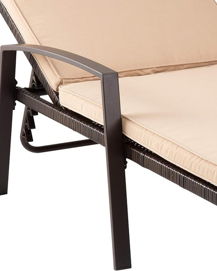 Pamapic 8512 Pieces, Chaise Thickened Cushion, PE Rattan Steel Frame Pool Lounge Chair Set for Patio Backyard Porch Garden Poolside, 2 PCS, Beige - LeafyLoom