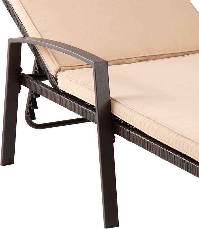 Pamapic 8512 Pieces, Chaise Thickened Cushion, PE Rattan Steel Frame Pool Lounge Chair Set for Patio Backyard Porch Garden Poolside, 2 PCS, Beige - LeafyLoom