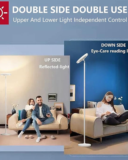 Keepsmile Double Side Lighting White Led Floor Lamp with Remote Smart App 36W 2600LM Bright Tall Standing RGB Angle Multicolor Dimmable Modern Floor Lamps for Living Room Bedroom Office - LeafyLoom