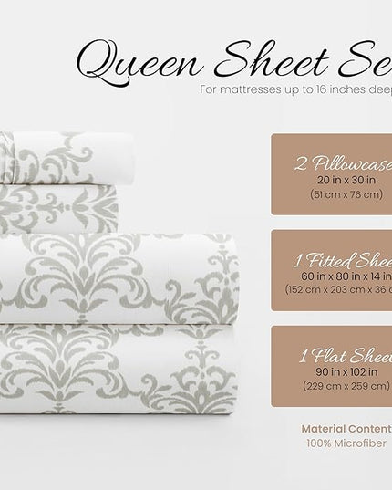 Linen Market 4 Piece Queen Bedding Sheet Set (Light Gray Floral) - Sleep Better Than Ever with These Ultra-Soft & Cooling Bed Sheets for Your Queen Size Bed - Deep Pocket Fits 16" Mattress - LeafyLoom