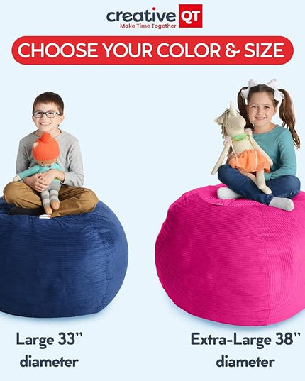 Creative QT Stuff ’n Sit Large 33’’ Bean Bag Storage Cover for Stuffed Animals & Toys – Multicolor Dinosaur Print – Toddler & Kids’ Rooms Organizer – Beanbag Makes Great Plush Toy Hammock Alternative - LeafyLoom