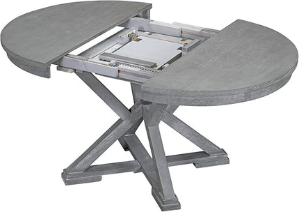 Merax Dining Set with Extendable Round Table and 4 Upholstered Chairs, Grey, 5-Piece Retro, Gray - LeafyLoom