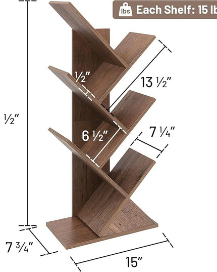 Labcosi 5 Tier Tree Bookshelf, Floor Standing Wood Tree Bookcase, Book Storage Rack for Books/CDs, Book Organizer Shelves for Home Office, Bedroom, Living Room - LeafyLoom