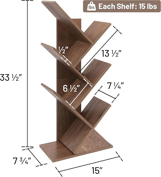 Labcosi 5 Tier Tree Bookshelf, Floor Standing Wood Tree Bookcase, Book Storage Rack for Books/CDs, Book Organizer Shelves for Home Office, Bedroom, Living Room - LeafyLoom
