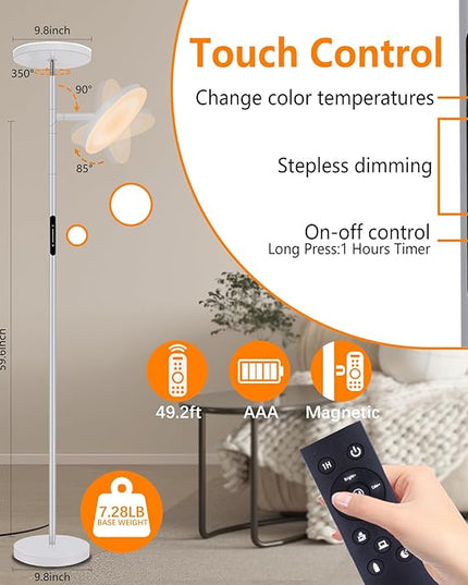 LED Floor Lamp for Living Room, 69" Tall Lamp with Remote & Touch Control Upgrade Lamp Pole Rotary 90° Dimmable Brightness 4 Color Tempera - LeafyLoom