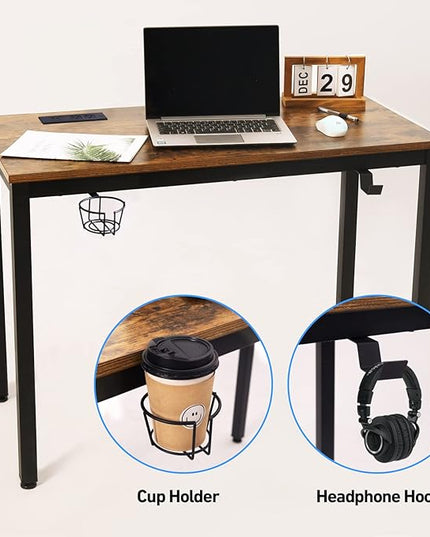 Computer Desk with Power Strip and Monitor Stand, 40" Desk for Home Office Small Space, Small Writing Desk Study Table Workstation with Cup Holder Headphone Hook, Easy Assembly - LeafyLoom