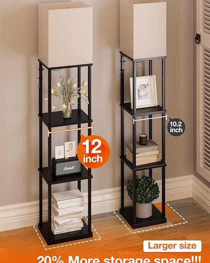 addlon Floor lamp with Shelves Large Size (12''W), 5-Tier Modern Floor lamp with 3 Color Temperatures LED Bulb, Display Shelf lamp for Living Room, Bedroom and Office - Black - LeafyLoom