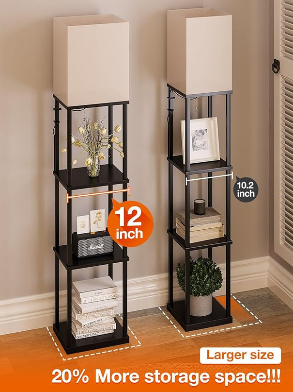 addlon Floor lamp with Shelves Large Size (12''W), 5-Tier Modern Floor lamp with 3 Color Temperatures LED Bulb, Display Shelf lamp for Living Room, Bedroom and Office - Black - LeafyLoom